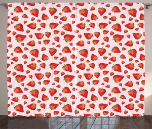 Штора ABAKUHAUS Клубничный деревенский, сочные спелые ягоды, присборенная тесьма для спальни с петлями и крючками, 280 x 225 см, лаймово-зеленый, ярко-красный и пудрово-розовый Abakuhaus