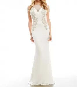 Приталенное вечернее платье цвета слоновой кости/телесного оттенка Mac Duggal