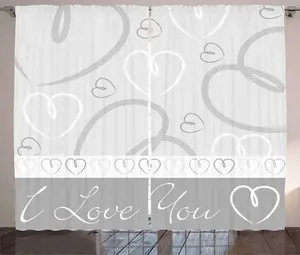 Штора ABAKUHAUS "Сердца в деревенском стиле", "Сердце с рисунком", "Любовь", универсальная тесьма для гостиной с петлями и крючками, 280 x 245 см, светло-серый, белый, серый Abakuhaus