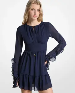 Короткое платье из жоржета с рукавами с оборками Michael Michael Kors, темно-синий