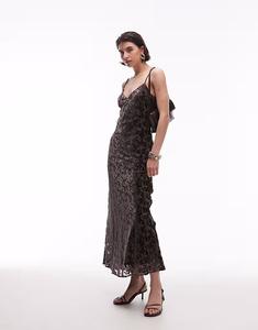 Длинное платье-комбинация Mango Devere коричневого цвета