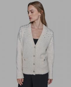 Женский кардиган с V-образным вырезом и фирменной застежкой на пуговицы KARL LAGERFELD PARIS, White/gold