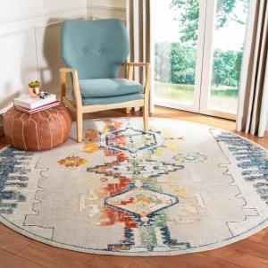 Ковер SAFAVIEH, 214 x 214 см, Crystal Collection, Light Grey & Orange, дизайн Boho Tribal Distressed, без линьки и простой в уходе, идеален для помещений с высокой проходимостью в гостиной, спальне (CRS517F)