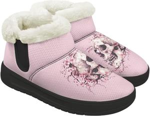 Женские зимние ботинки с черепом, противоскользящие, легкие ботильоны на щиколотку с меховой подкладкой, обувь для холодной погоды, размер 4.5 GETELINSENG, Skull Cherry Blossom