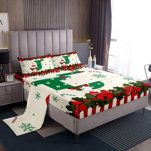Erosebridal Комплект постельного белья с новогодним принтом в красно-зеленую полоску с буквой J, снежинками, омелой и снеговиком, Multi 10