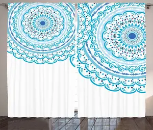 Штора ABAKUHAUS Мандала в деревенском стиле, кружево для свадебного приглашения, универсальная ленточная штора для гостиной с петлями и крючками, 280 x 245 см, небесно-голубой Abakuhaus