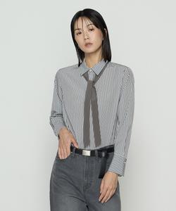 Рубашка с полосатым принтом «дешин» и бантом Comme Ca, цвет 04: Gray X White