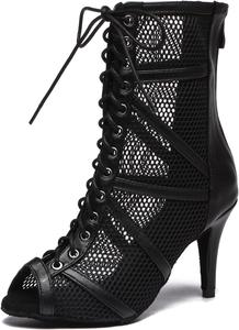 Женские босоножки на каблуке Minishion Sexy Dance с сеткой для вечеринок и мероприятий, L555 Black 8.5Cm Heel