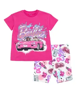 Комплект для девочки: футболка и велосипедки Barbie, розовый
