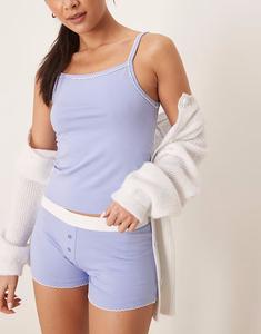 Пижамный топ ASOS DESIGN Mix & Match с майкой-майкой и отделкой пико синего цвета