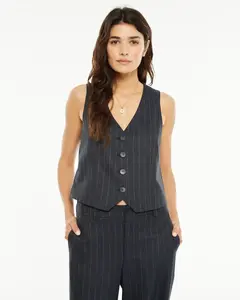 Женский жилет в дипломатическую полоску с V-образным вырезом System Action, темно-серый