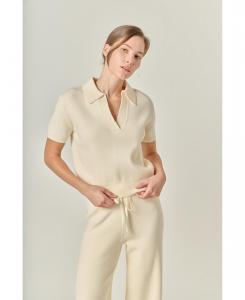 Женская трикотажная короткая футболка-поло English Factory, Ivory