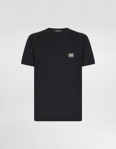 Хлопковая футболка с фирменной нашивкой Dolce & Gabbana, синий