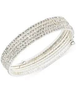 Многорядный гибкий браслет со стразами Anne Klein, silver