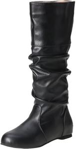 Женские ботфорты из искусственной кожи с плоской подошвой, свободным голенищем, на низком танкетке, в стиле Ренессанс, удобные повседневные ботинки на подтяжке, замшевые, средней высоты Kvotuu, Multicolor 04