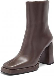 Женские ботинки Pazzion на платформе с закрытым квадратным носком, средней высоты, с гладкой боковой молнией, высокие толстые каблуки, для официального и делового стиля, размеры 4-16 US, Coffee