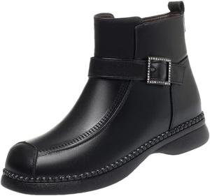 Зимние женские ботинки Niiyyjj из натуральной кожи, большой размер, британский стиль, ботинки до щиколотки, противоскользящие, с теплой флисовой подкладкой, Black Wool