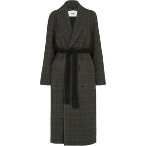 Ff Вышитое твидовое пальто с поясом FENDI, зеленый