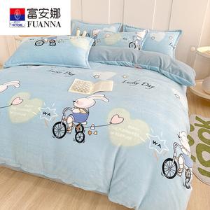 Fuanna Комплект постельного белья из 4 предметов (простыня на резинке 150 см, пододеяльник 200х230 см), велюр, утепленный, антистатик, цвет Hello Little Rabbit-Blue