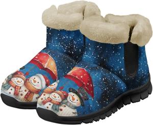 Зимние ботинки для женщин, ботильоны на щиколотку - утепленные женские ботильоны для снега, слипоны, прогулочные утепленные ботинки Tomeusey, Snowman Print