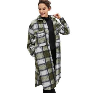Женская длинная куртка-рубашка Ellos из смесовой шерсти больших размеров, цвет Deep Olive Plaid