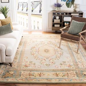 Ковер SAFAVIEH, 183 x 275 см, Bergama Collection, Light Blue & Ivory, ручной работы, французский кантри из шерсти, идеален для помещений с высокой проходимостью в гостиной, спальне (BRG174A)