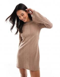 Мини-платье с длинными рукавами и расклешенной юбкой из матового рубчика Miss Selfridge