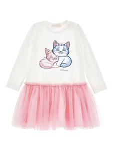 Monnalisa платье из тюля с принтом, белый