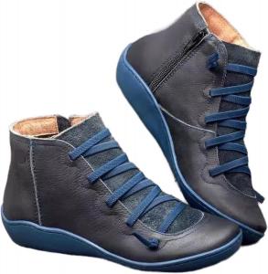 Ботинки 2024 для женщин, женские низкие каблуки, модные ботильоны на шнуровке с молнией, удобные ботильоны на плоской подошве, модные ботильоны на щиколотку Generic, Blue