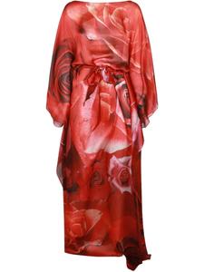 Платье-кафтан из шелка с принтом роз от Roberto Cavalli, красный