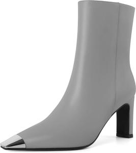 Женские ботильоны AUMOTED на толстом каблуке с высокой платформой, серебристой носовой частью, квадратным носком, боковой молнией, модные короткие ботинки, каблук 3,5 дюйма