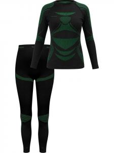 Женский функциональный спортивный комплект нижнего белья: рубашка и брюки черного/зеленого цвета. normani