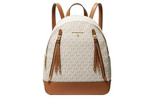 Рюкзак MK Brooklyn Canvas Medium женский с кожаными деталями цвета слоновая кость и коричневый MICHAEL KORS