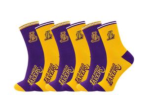 Мужские носки NBA до середины икры, 6 пар (желтый + фиолетовый)