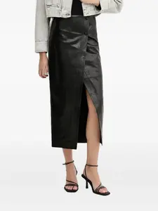 Юбка миди из кожи с пуговицами спереди IRO, черный