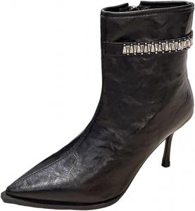 Женские ботильоны из искусственной кожи с острым носком, высокие каблуки-стилетто, боковая молния, элегантные осенние ботинки для вечеринок и работы Generic, Black