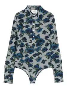 Боди с цветочным принтом и воротником Coperni, синий