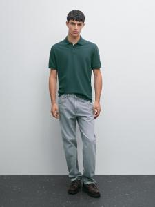 Рубашка-Поло из микротекстурированного хлопка пике Massimo Dutti, Bluish Green