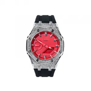 Часы Casio G-Shock Analog-Digital 2100 Series, арт. GA-2100-4A, черный/серебро/красный/стразы