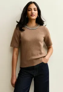 Джемпер с короткими рукавами и декорированным воротником New Look, Camel