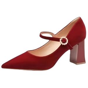 WUJI Женские туфли на платформе с массивным каблуком 7 см бордового цвета, цвет Burgundy