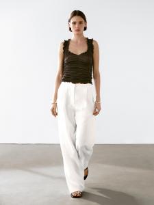 Хлопковый топ с мятым эффектом Massimo Dutti, коричневый