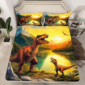 Erosebridal Комплект постельного белья Kids Dinosaur с 3D принтом динозавров и джунглей, дышащий материал для детской комнаты, Dinosaur 23
