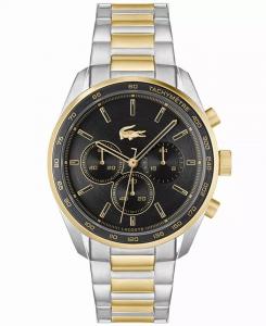 Мужские часы Boston с двухцветным браслетом из нержавеющей стали с хронографом, 42 мм Lacoste, черный
