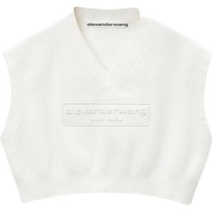 Футболка с укороченным кроем и тисненым логотипом Alexander Wang, мягкого белого цвета