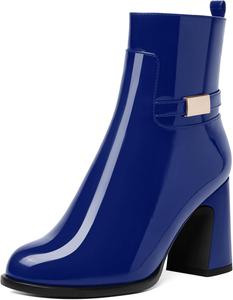 Женские ботильоны NUMALEO с круглым носком, ремешком на щиколотке, лакированные, с наружной молнией, удобные, стильные, с металлическим каблуком, каблук 3,3 дюйма, Royal Blue