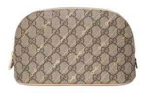Сумка для макияжа из холста с кожаными вставками женская бежевая и черная GUCCI