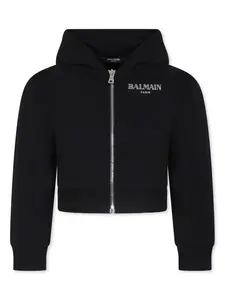 Куртка на молнии с капюшоном Balmain Kids, черный