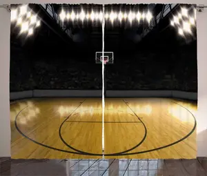 Штора ABAKUHAUS в деревенском стиле для подростковой комнаты, пустая арена лиги, присборенная штора из тесьмы для спальни с петлями и крючками, 280 x 225 см, цвет бледно-кофейный черный Abakuhaus