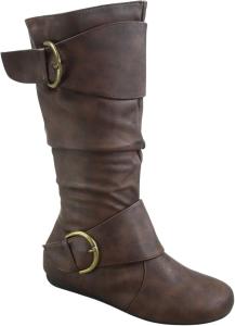 Женские закрытые сапоги среднего голени с круглым носком, застежкой с боковой молнией и плоским каблуком FZ-Fits, Brown Pu